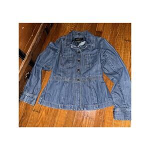Eddie Bauer Denim Jean Jacket Sz S Ladies Waist With Peplum Beautiful Comfort